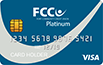 image of FCCU's Visa Platinum credit card, card background is blue with a grey swoop over top