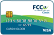 image of FCCU's Visa Classic credit card, card background is white with multiple overlapping rounde shapes in various shades of blue and green