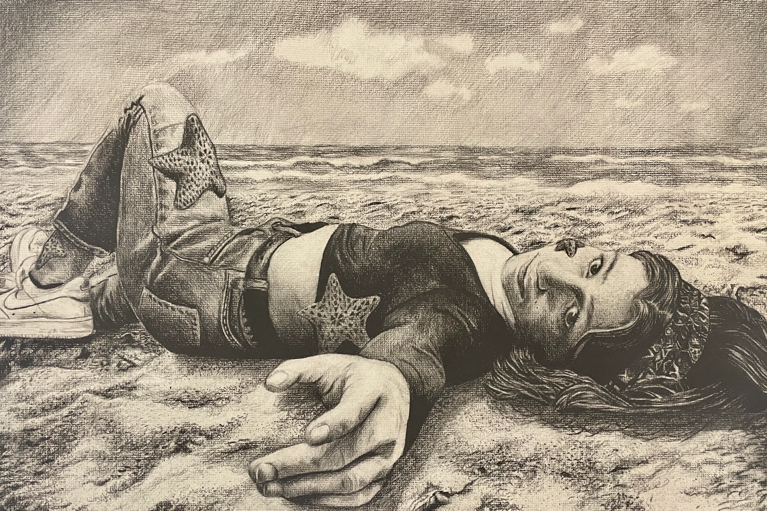 2022 Ernie Pope Poster Award Winner, “The Starfish Parable” by Ava Stedman, 10th Grade FAHS, Charcoal Pencil