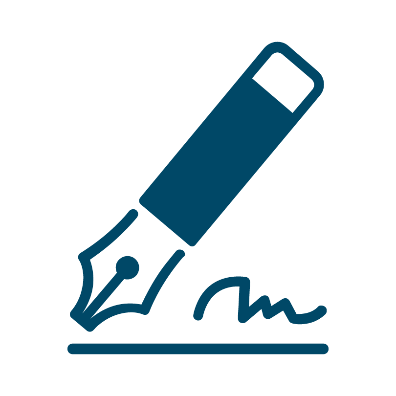 blue icon of fountain pen writing