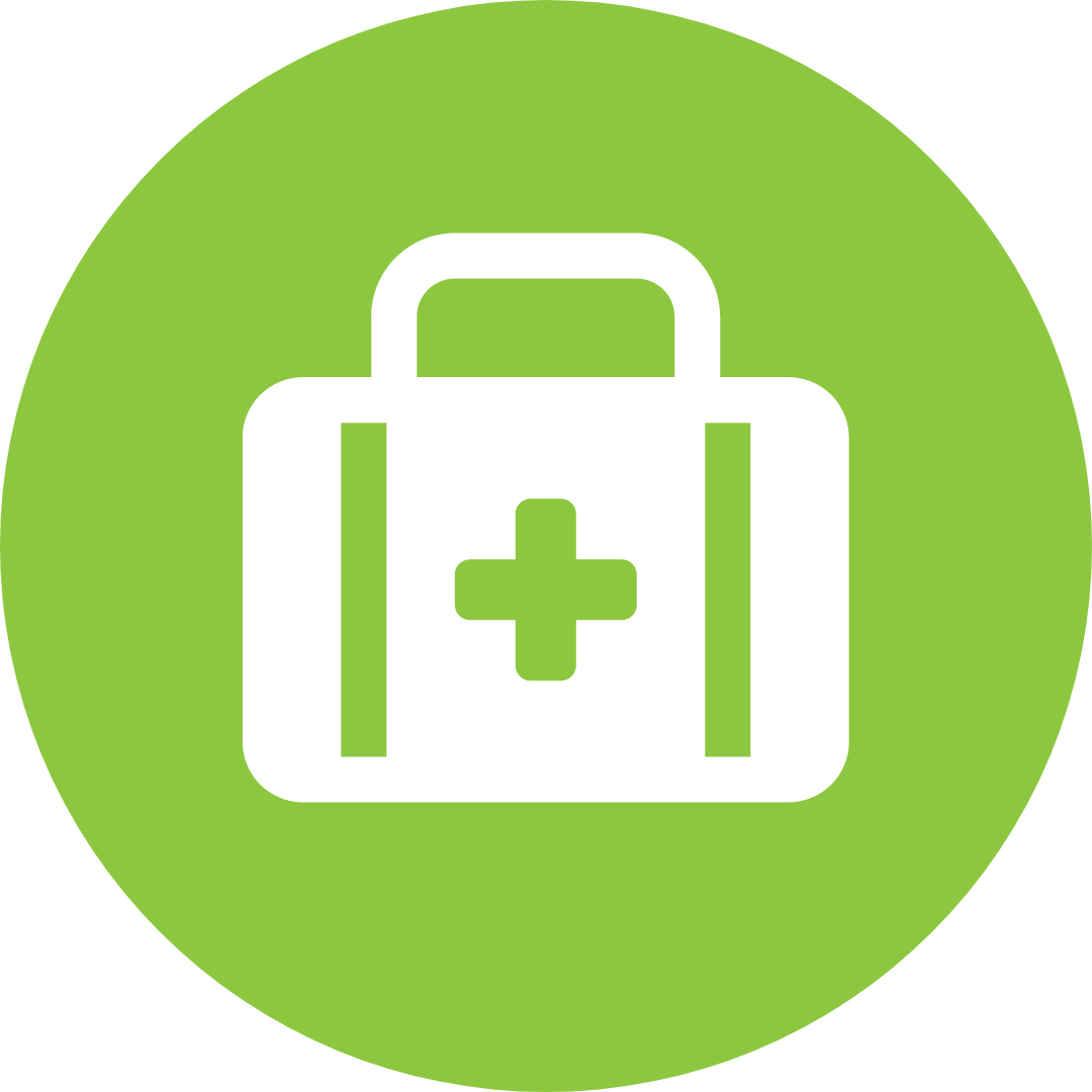 green circle with white icon of doctor's briefcase
