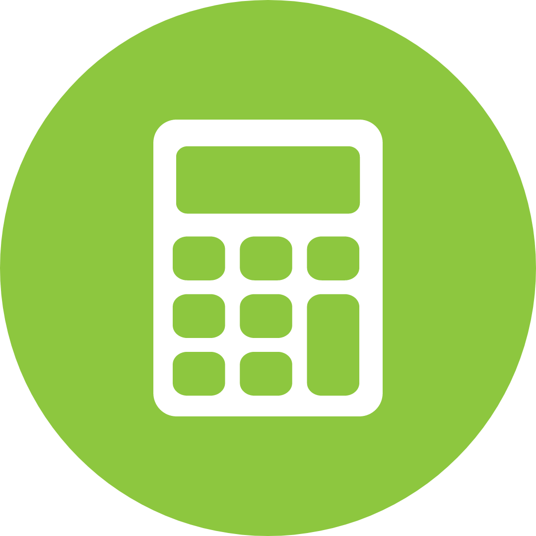 green circle with white icon of a calculator