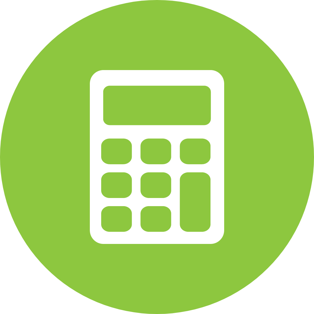 green circle with white icon of a calculator