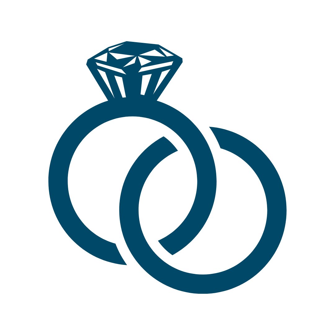 blue icon of two interlocking wedding rings