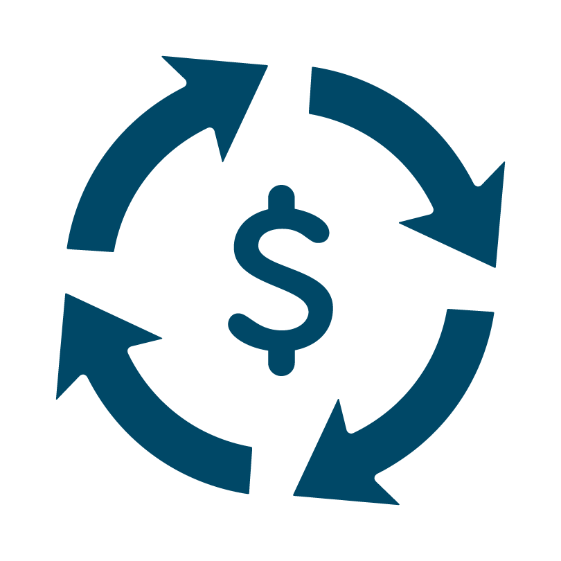 blue icon of a dollar sign with two arrows circling around it