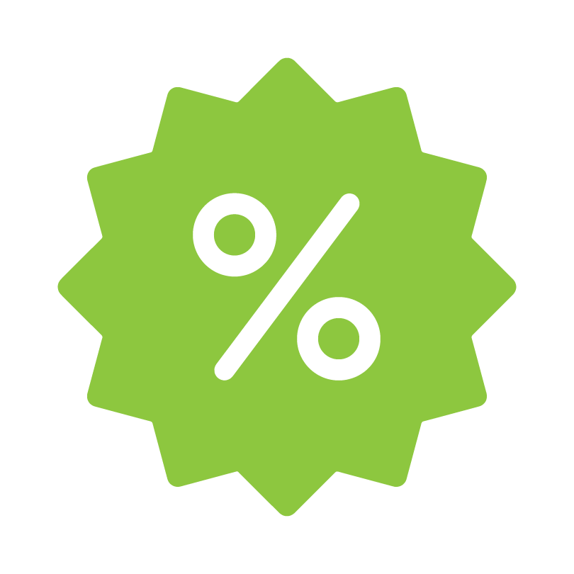 green icon of an arrow pointing up and a circle with a percent symbol in it