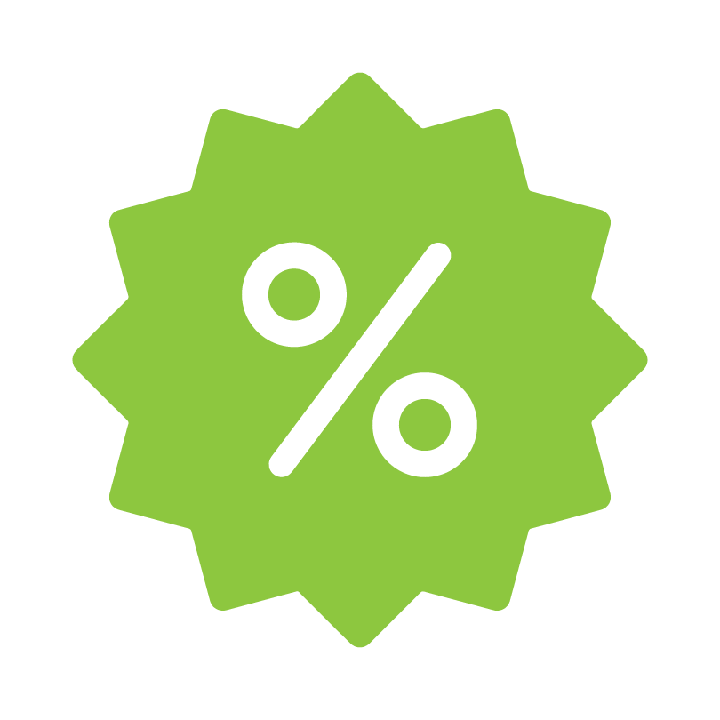 green icon of a starburst with a percentage symbol inside