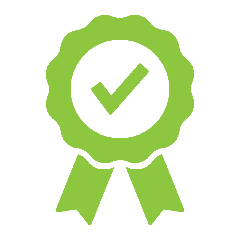 green icon of a stamp with a checkmark on it