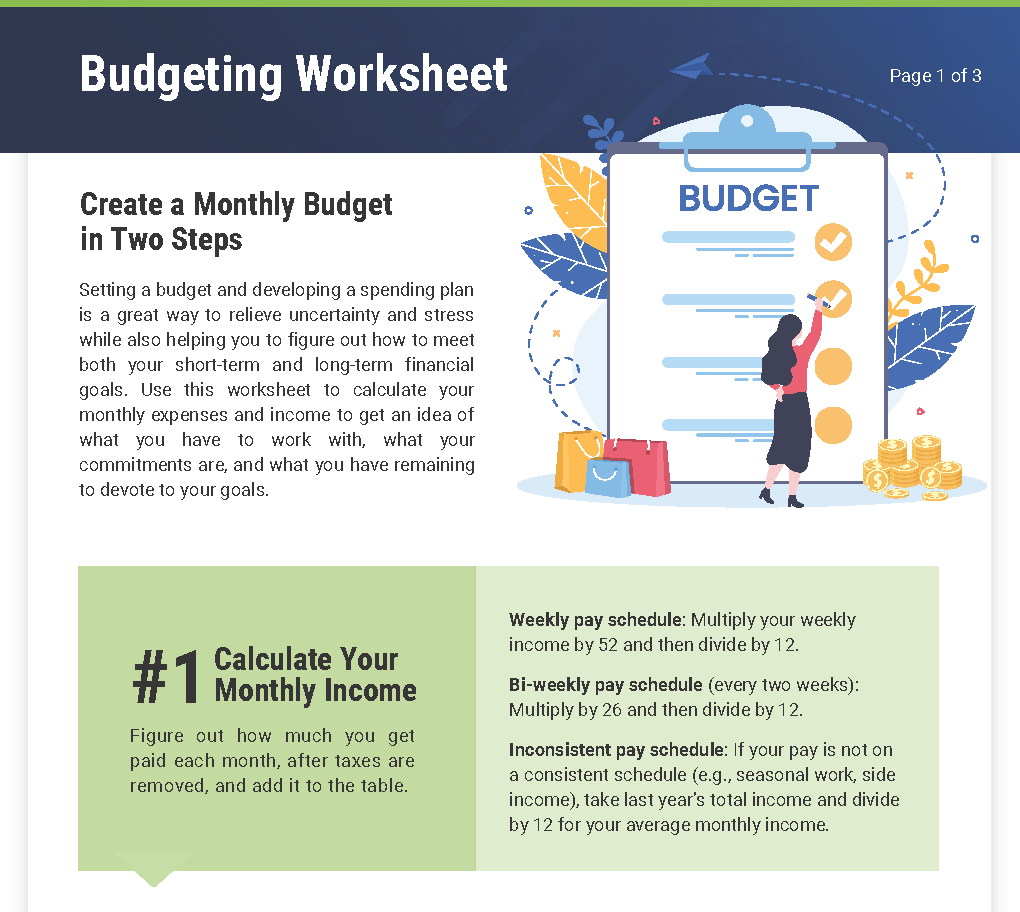 screenshot of budgeting worksheet pdf