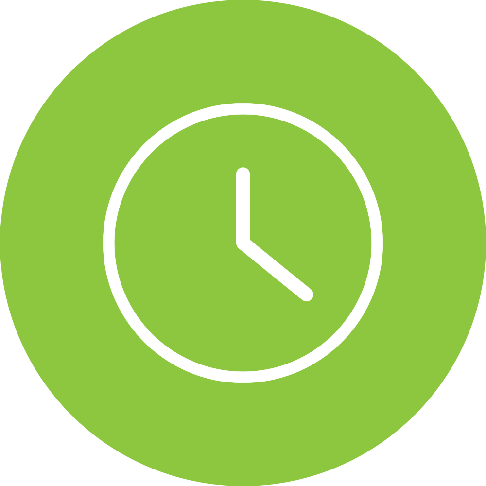 green circle with a white icon of clock
