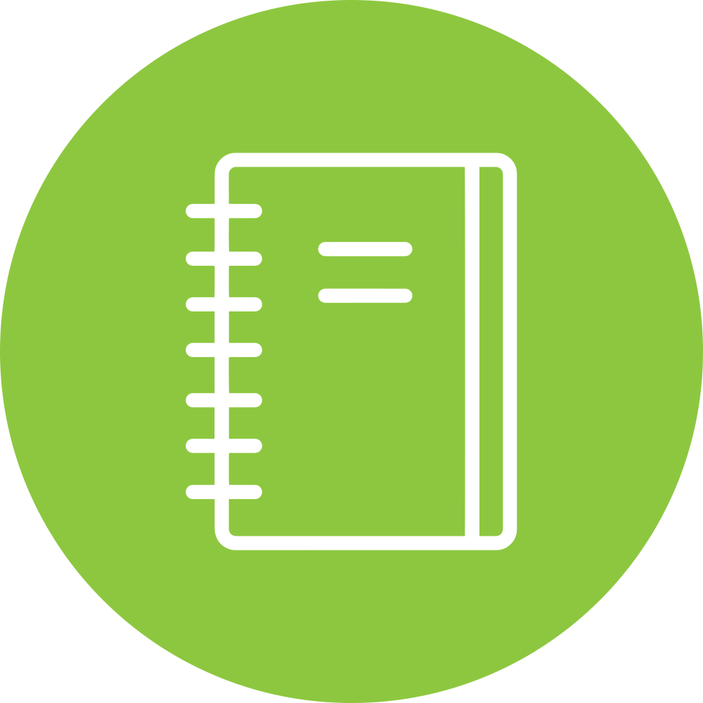 green circle with a white icon of workbook