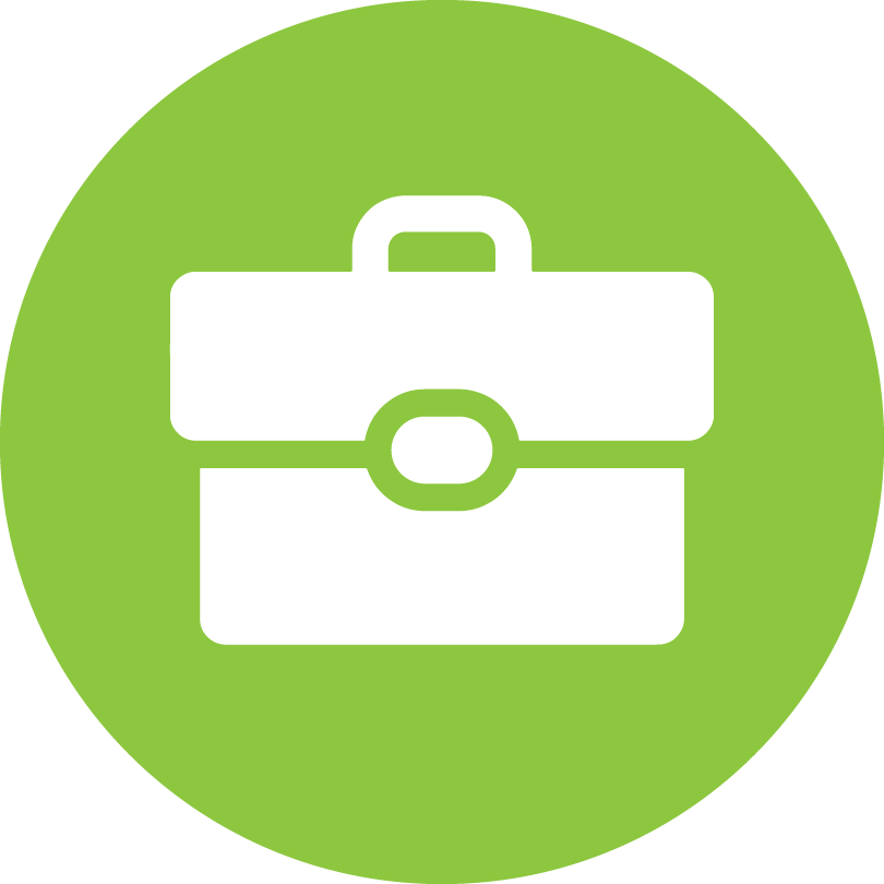 green circle with white icon of briefcase