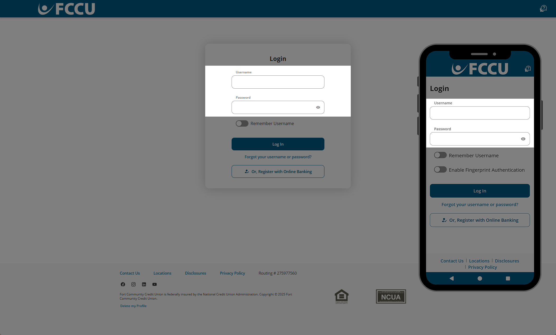 Screenshot of digital banking login page.