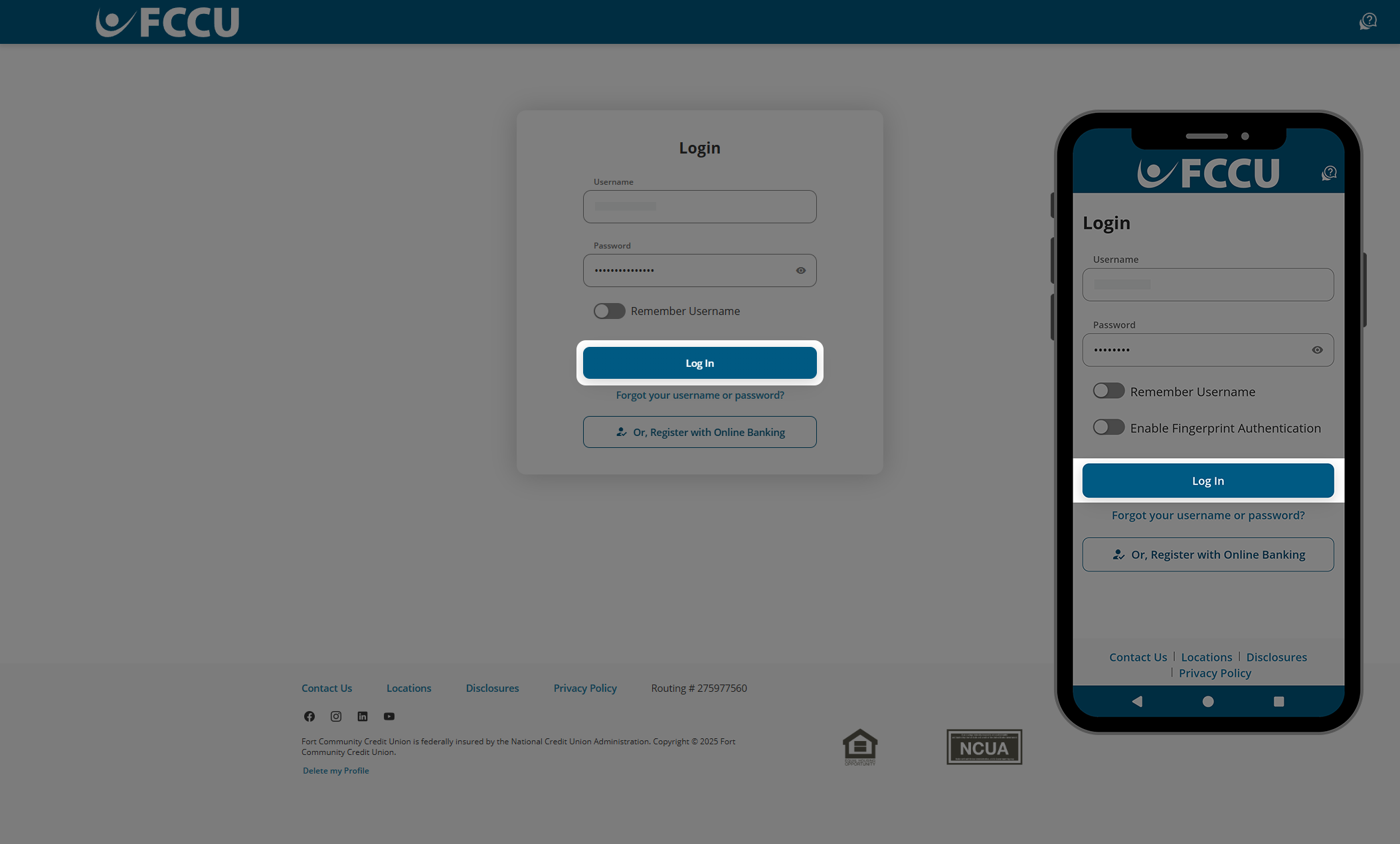 Screenshot of digital banking login page.