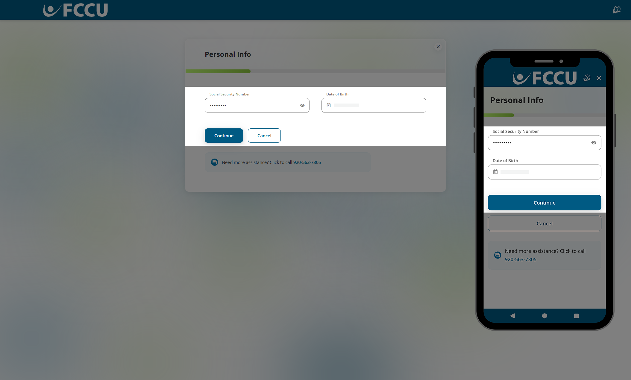 Screenshot of digital banking 'Personal Info' page.