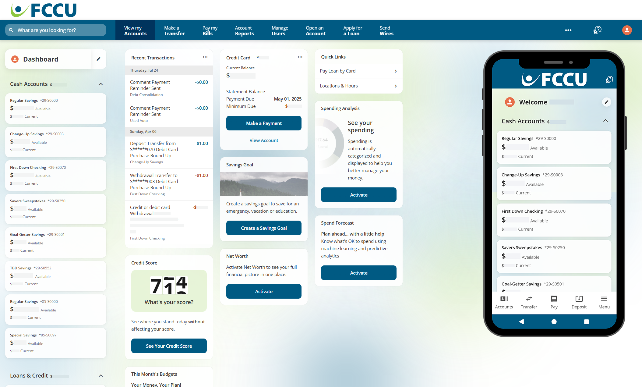 Screenshot of digital banking dashboard.