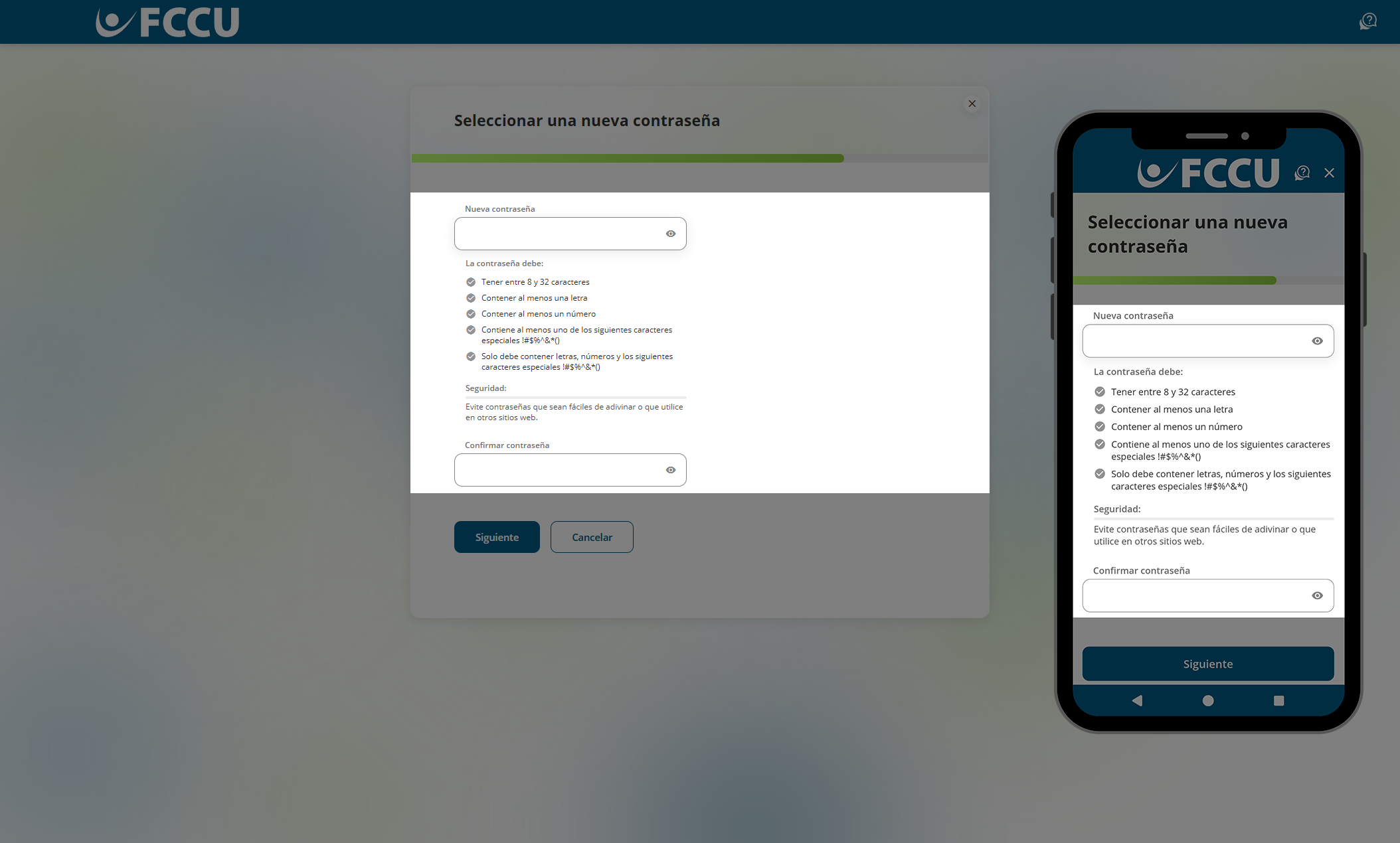 Captura de pantalla de la página 'Nombre de usuario y contraseña' de la banca digital.