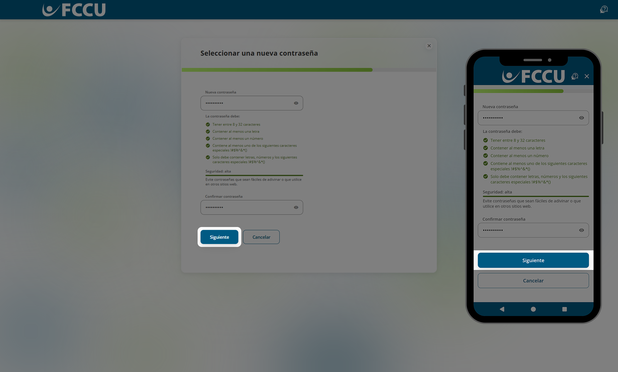 Captura de pantalla de la página 'Nombre de usuario y contraseña' de la banca digital.