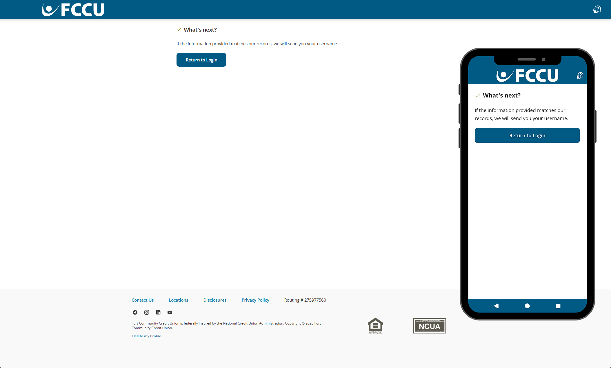 Screenshot of digital banking 'What's next' page.