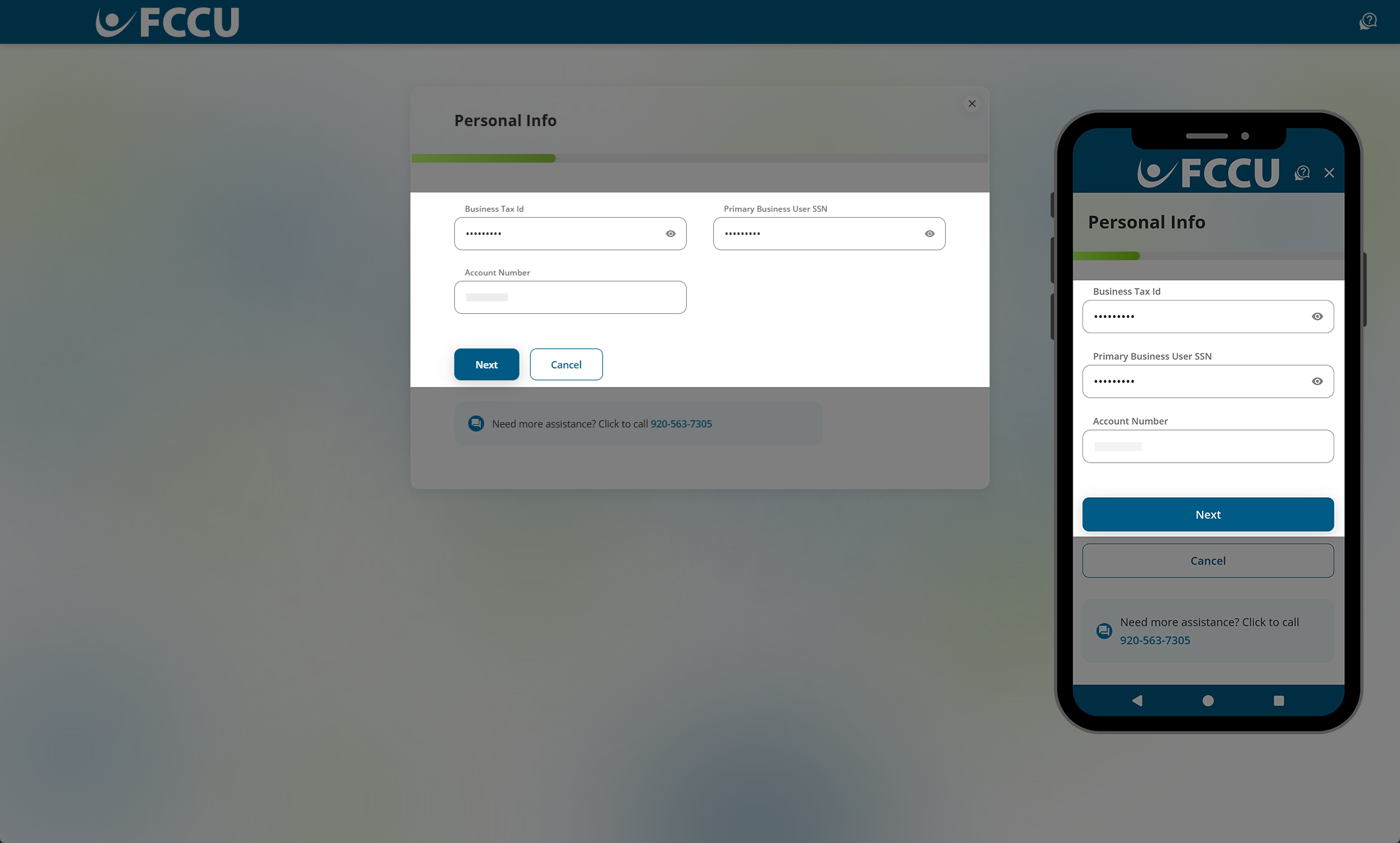 Screenshot of digital banking 'Personal Info' page.