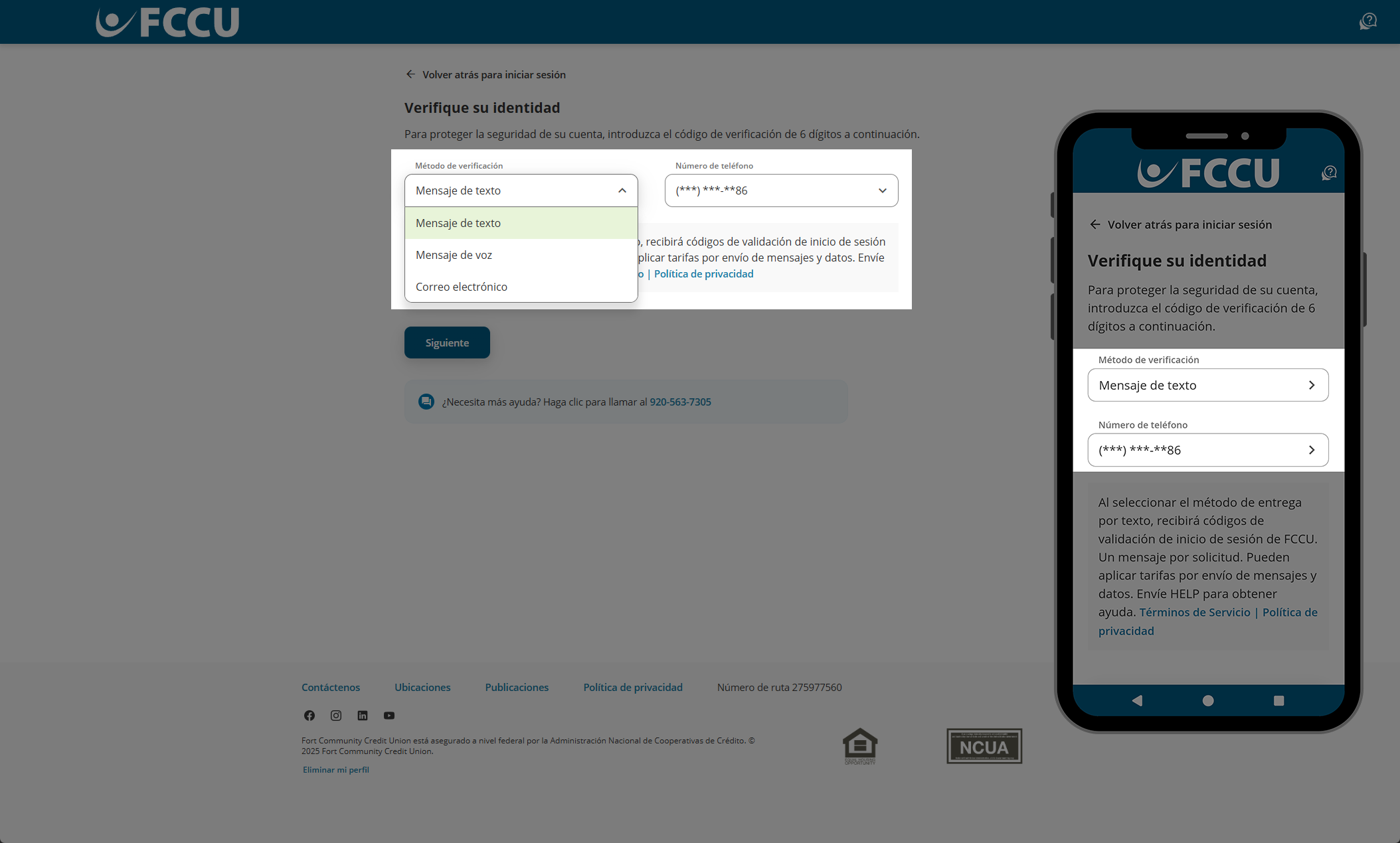 Captura de pantalla de la página 'Verifique su identidad' de banca digital.