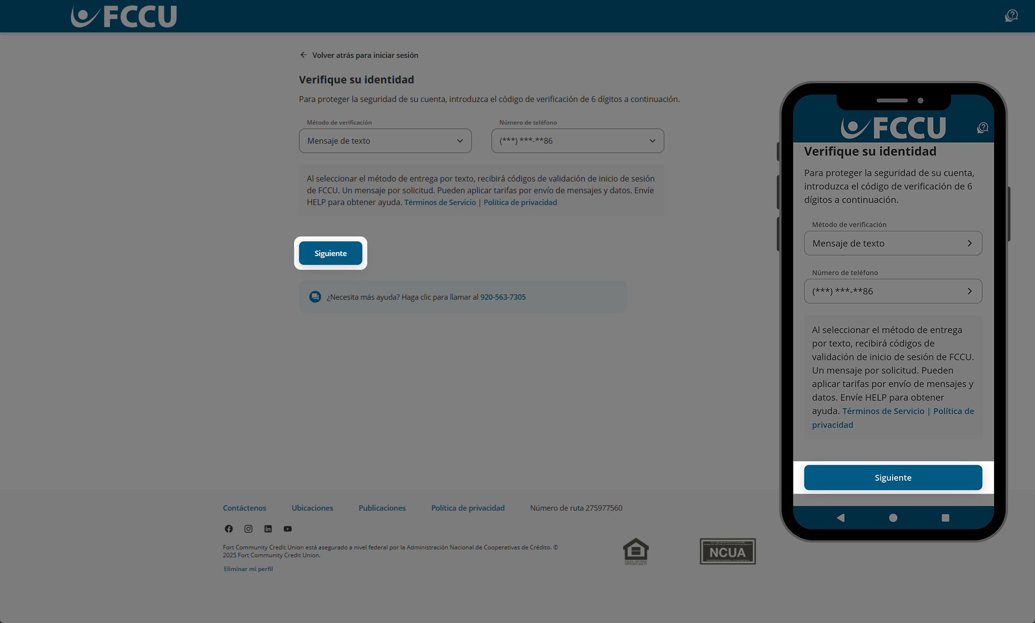 Captura de pantalla de la página 'Verifique su identidad' de banca digital.