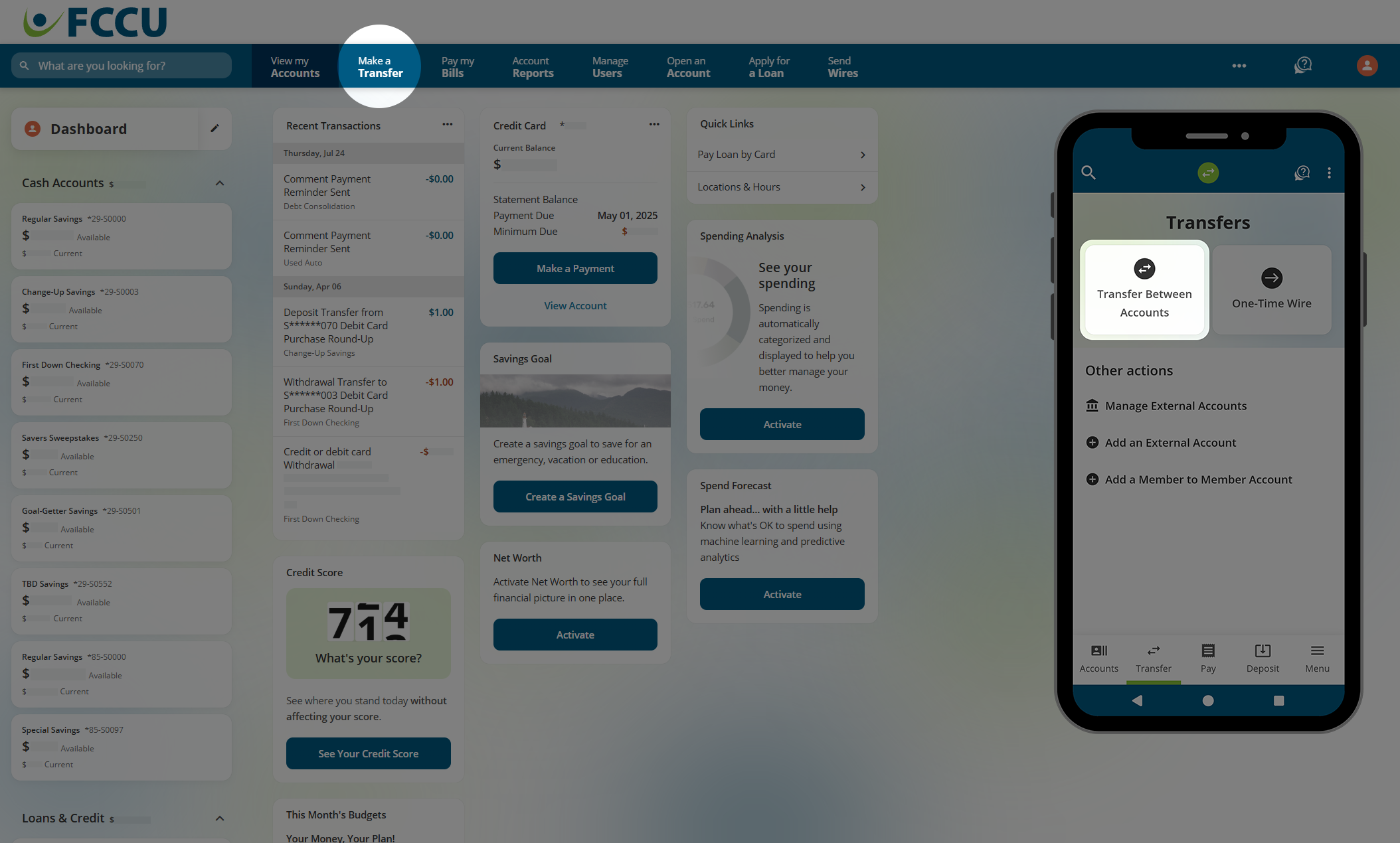 Screenshot of digital banking account dashboard.