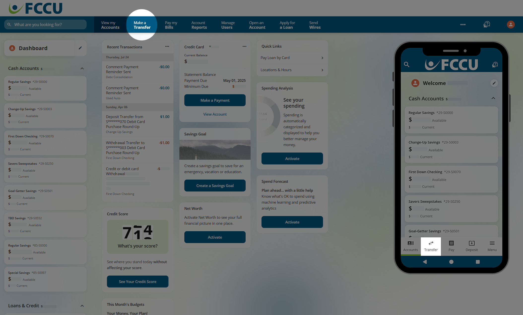 Screenshot of digital banking account dashboard.
