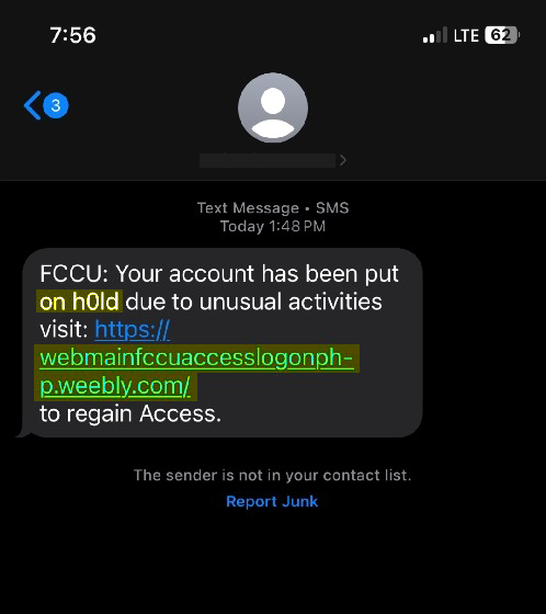 Mobile screenshot of scam text.