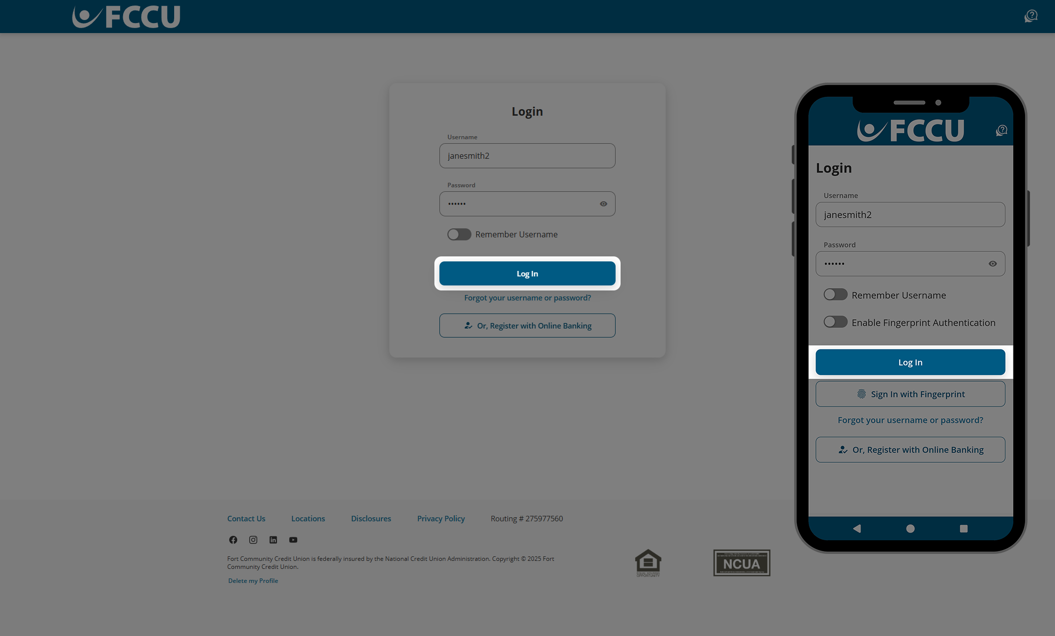 Screenshot of digital banking 'Login' page.