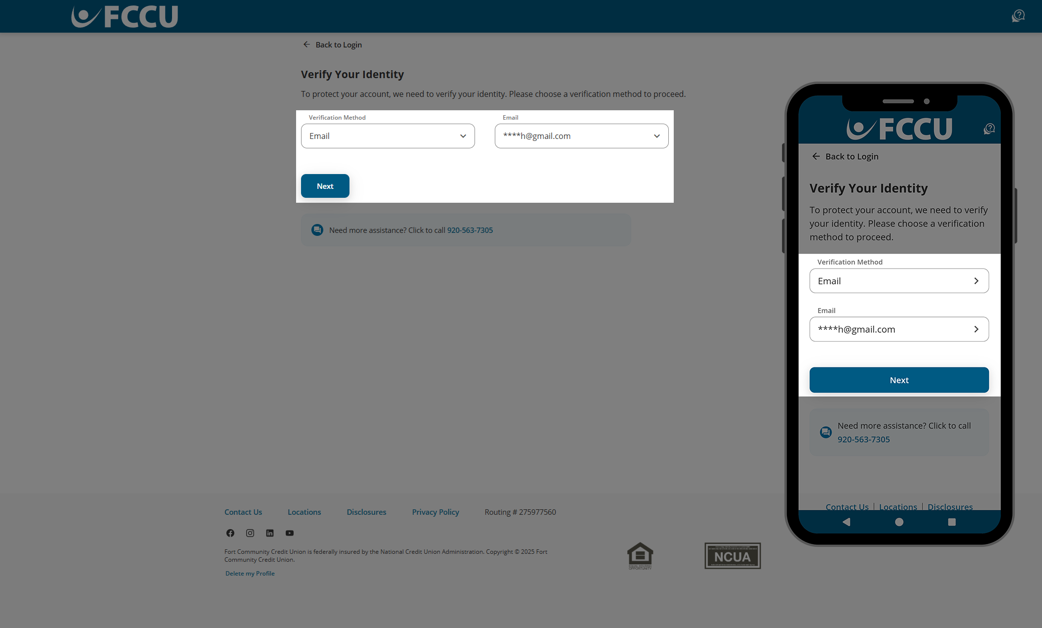 Screenshot of digital banking 'Verify Your Identity' page.