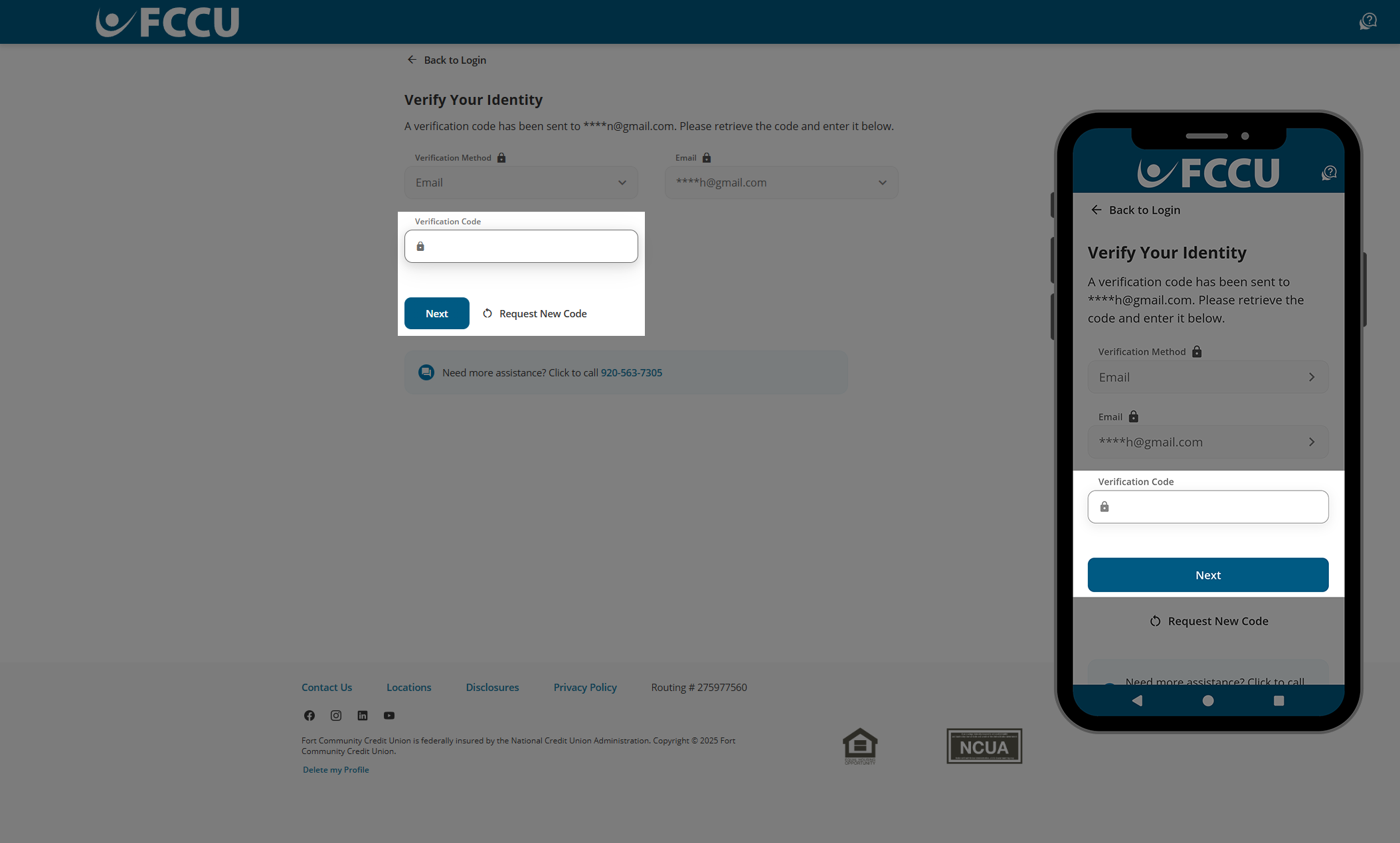 Screenshot of digital banking 'Verify Your Identity' page.