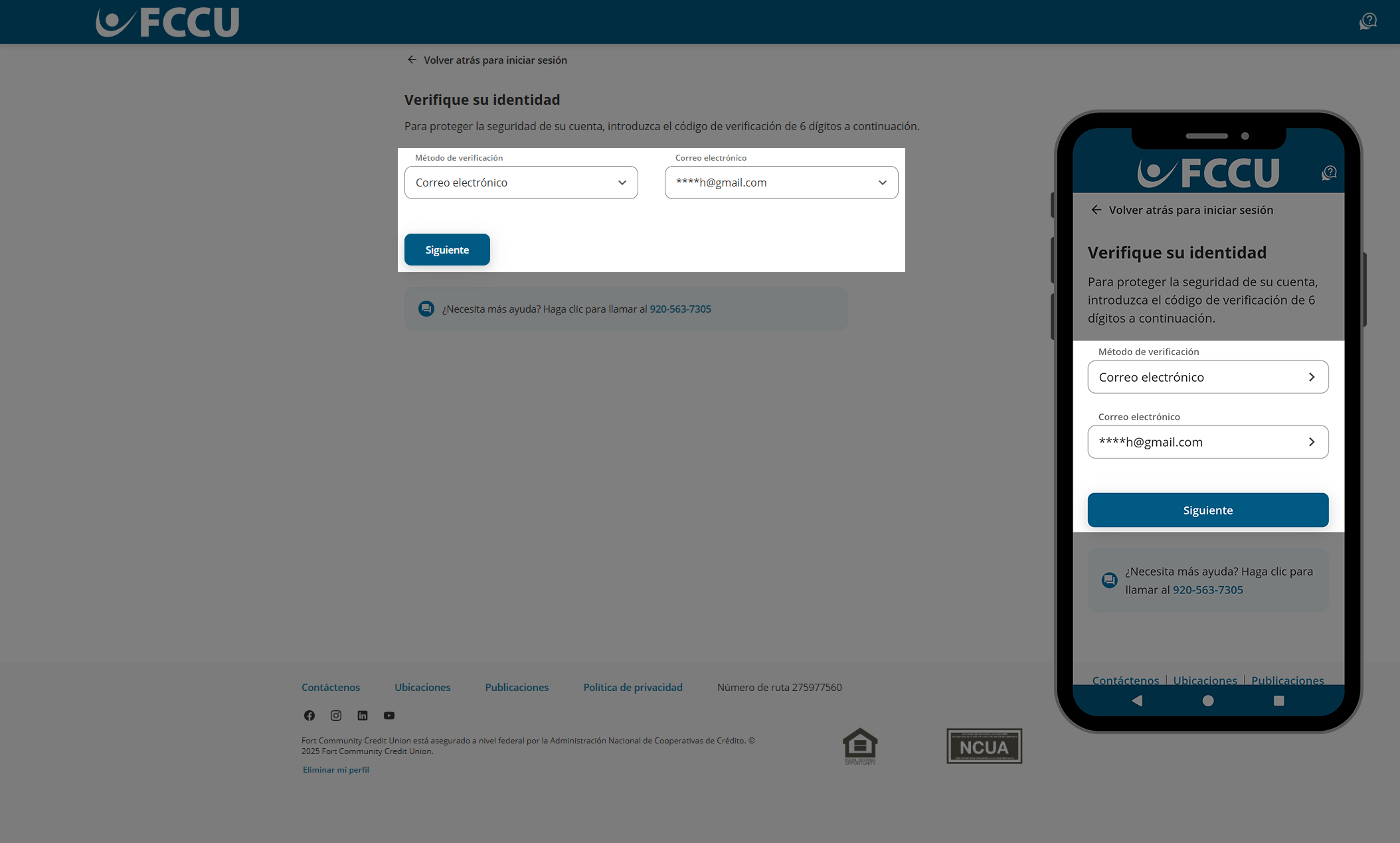 Captura de pantalla de la página 'Verifique su identidad' de la banca digital.