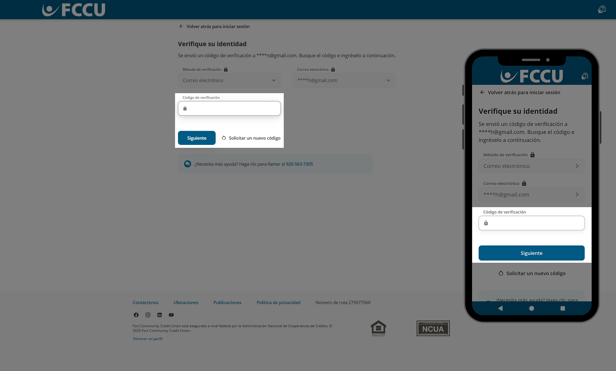 Screenshot of digital banking 'Verify Your Identity' page.
