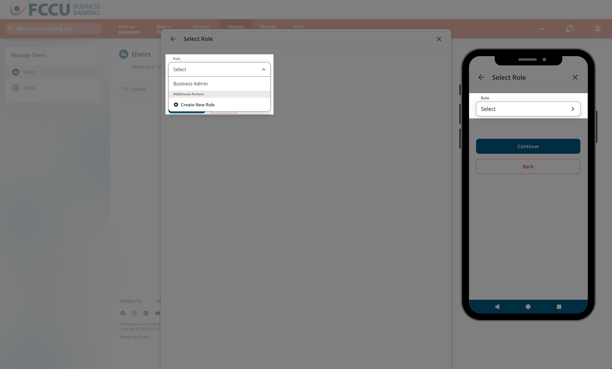 Screenshot of digital banking 'Select Role' page.