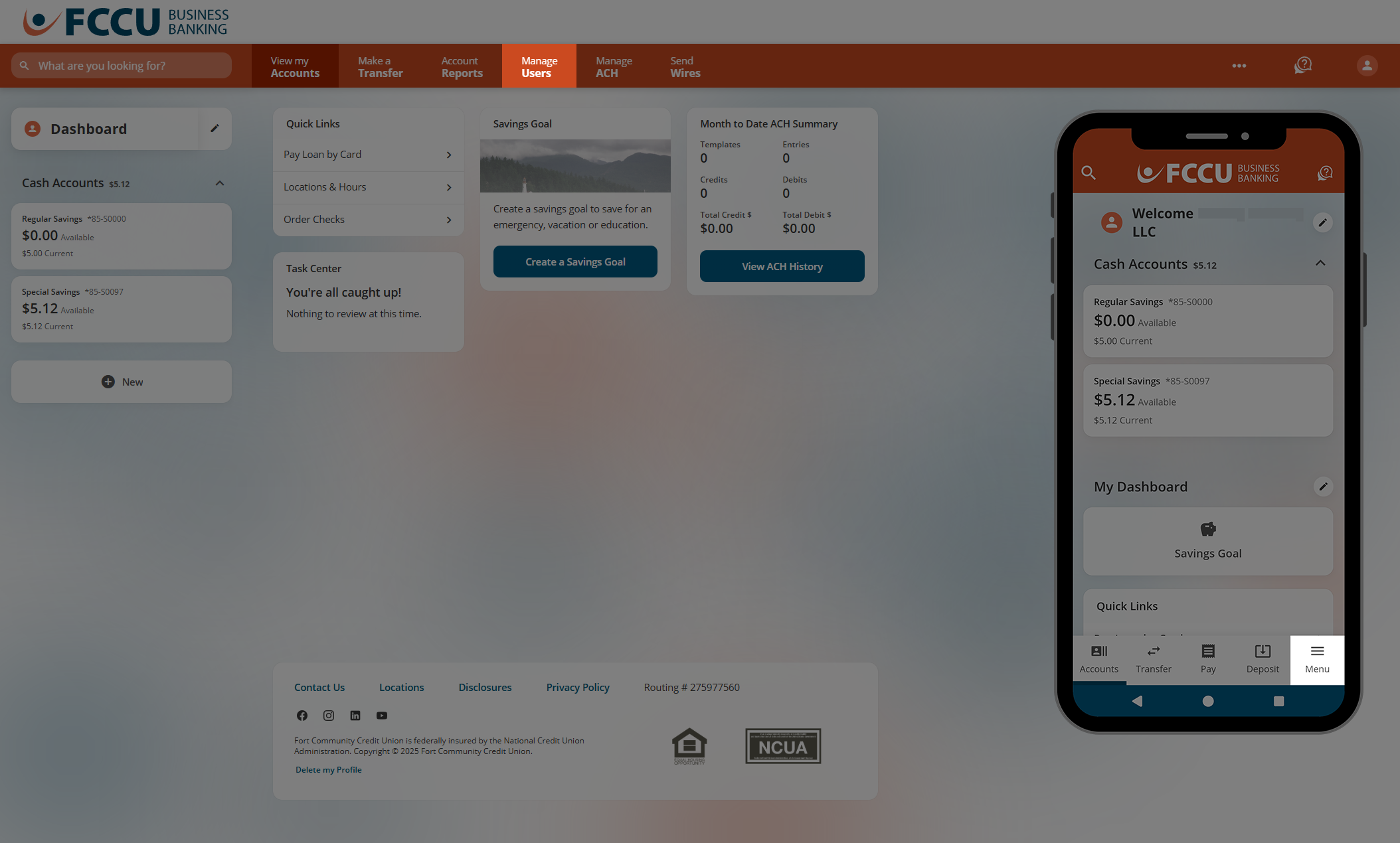 Screenshot of digital banking account dashboard.