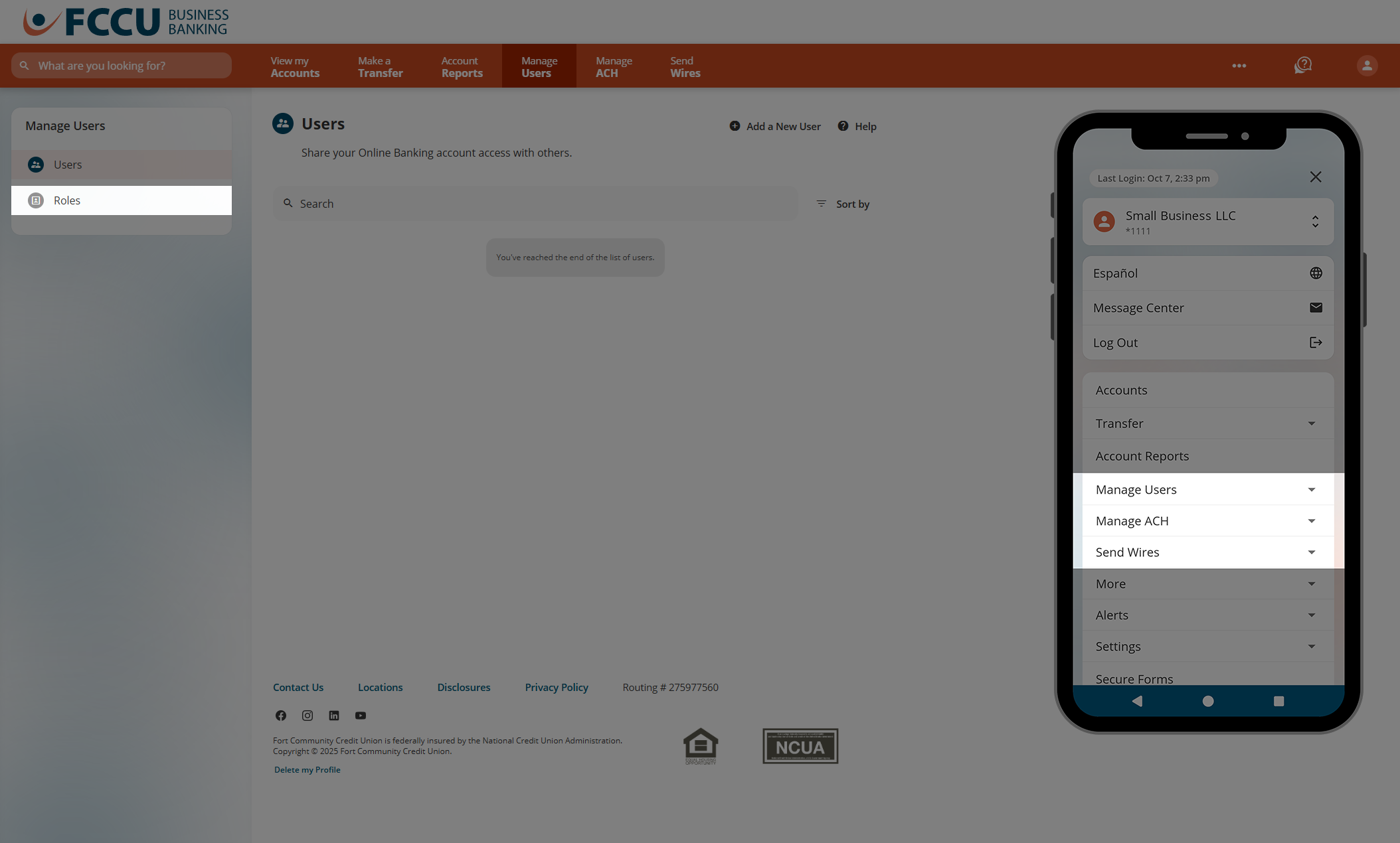 Screenshot of digital banking 'Users' page.