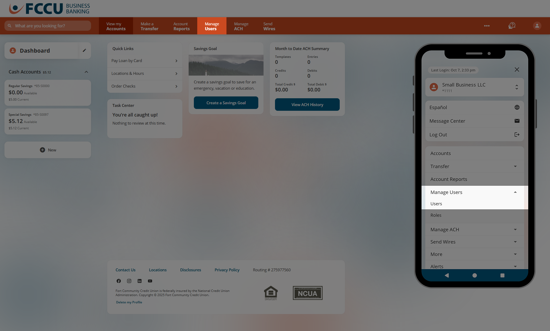 Screenshot of digital banking account dashboard.