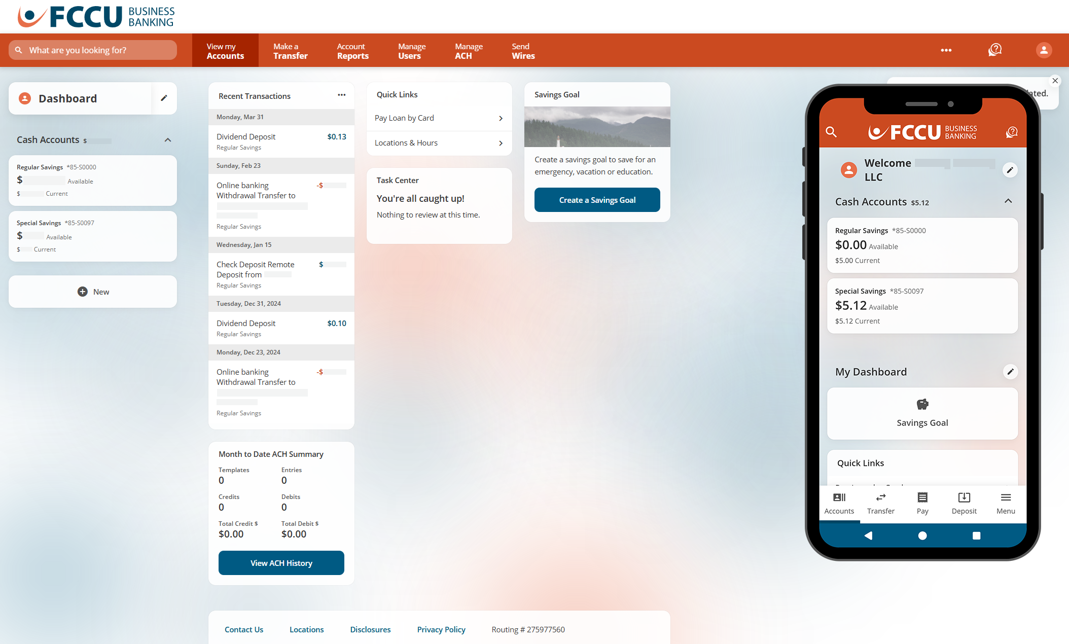 Screenshot of digital banking account dashboard.