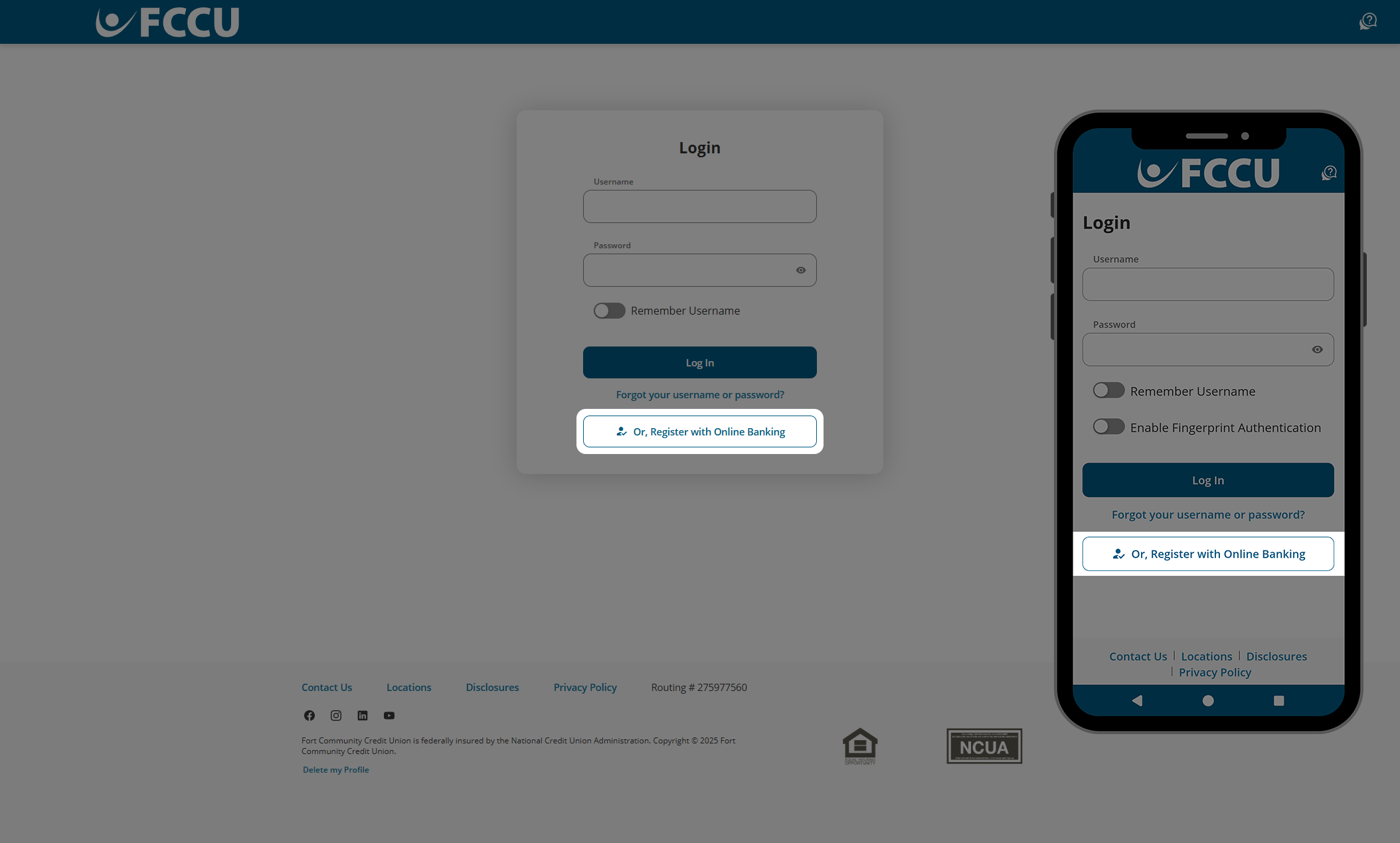 Screenshot of digital banking login page.