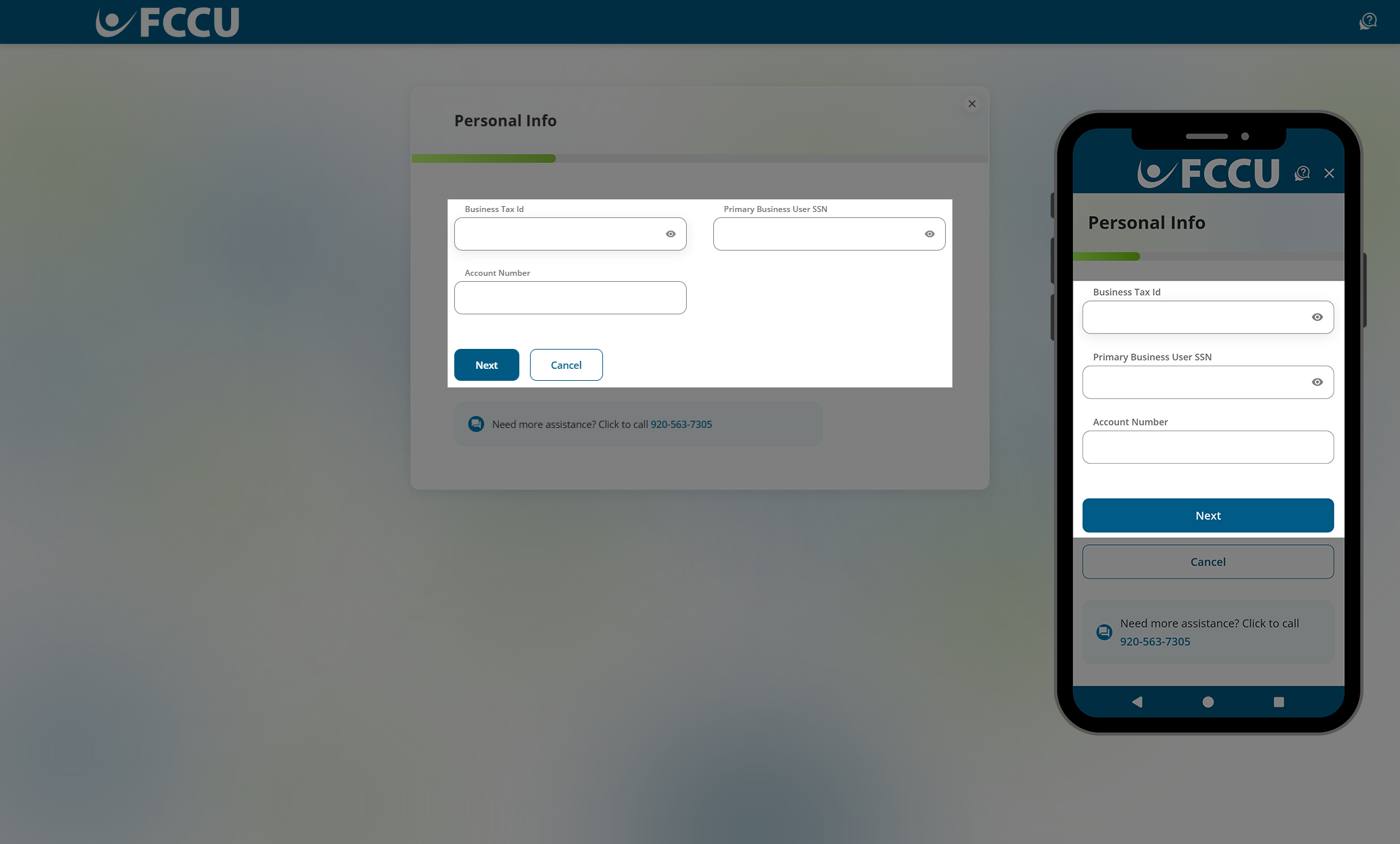 Screenshot of digital banking 'Personal Info' page.
