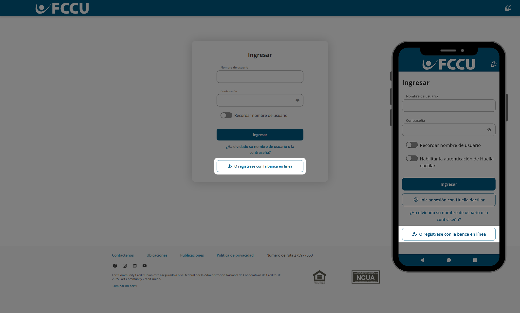 Captura de pantalla de la página de inicio de sesión de la banca digital.