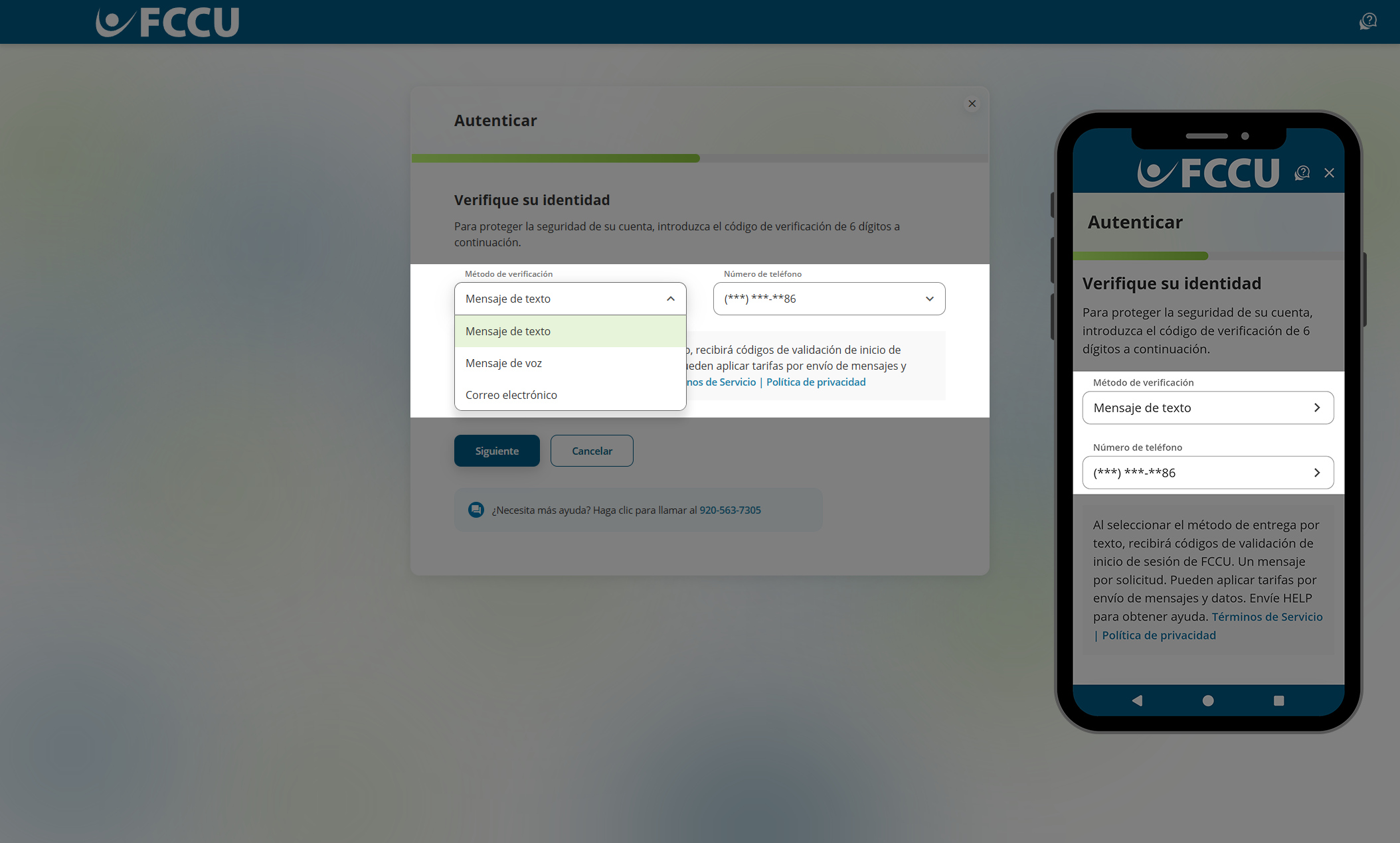Captura de pantalla de la página 'Autenticar' de banca digital.