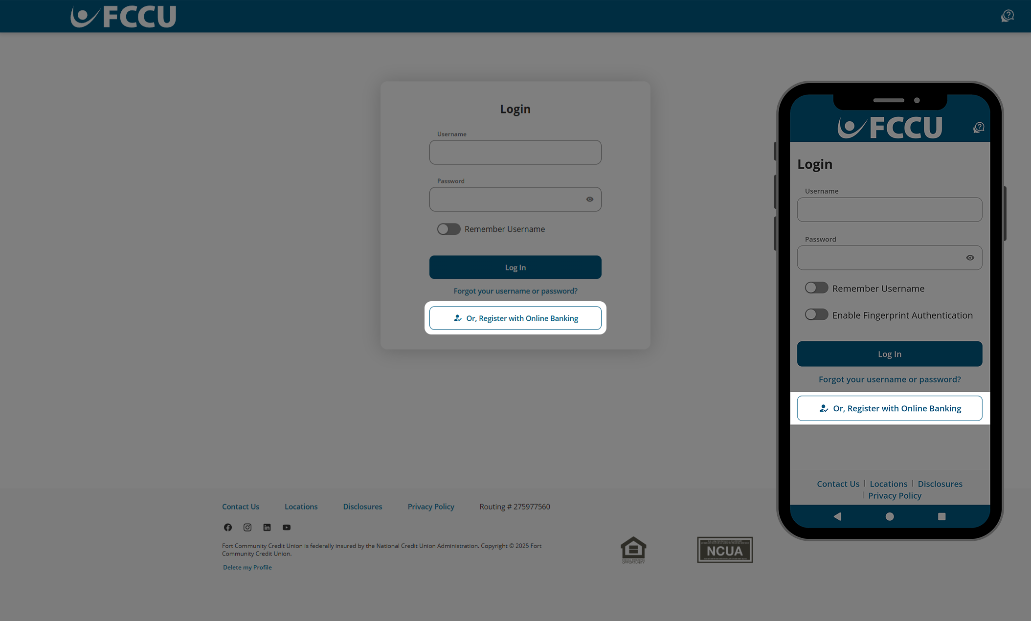 Screenshot of digital banking login page.