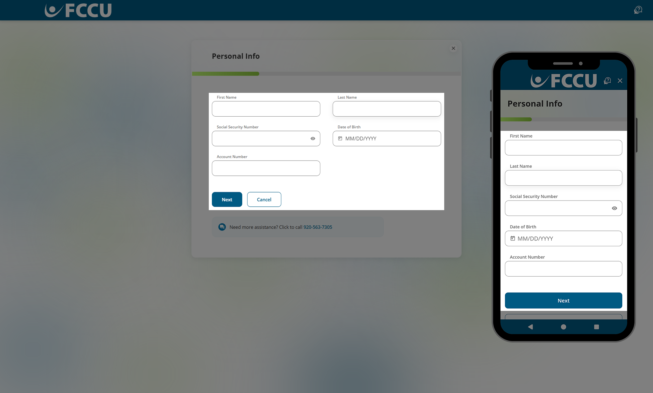 Screenshot of digital banking 'Personal Info' page.