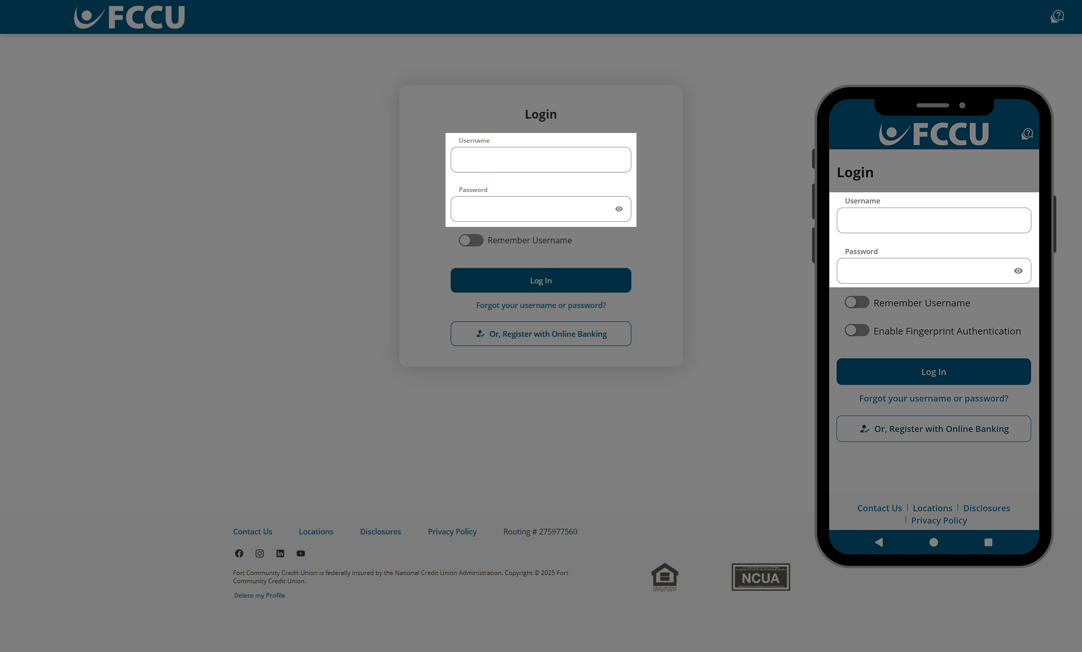 Screenshot of digital banking login page.