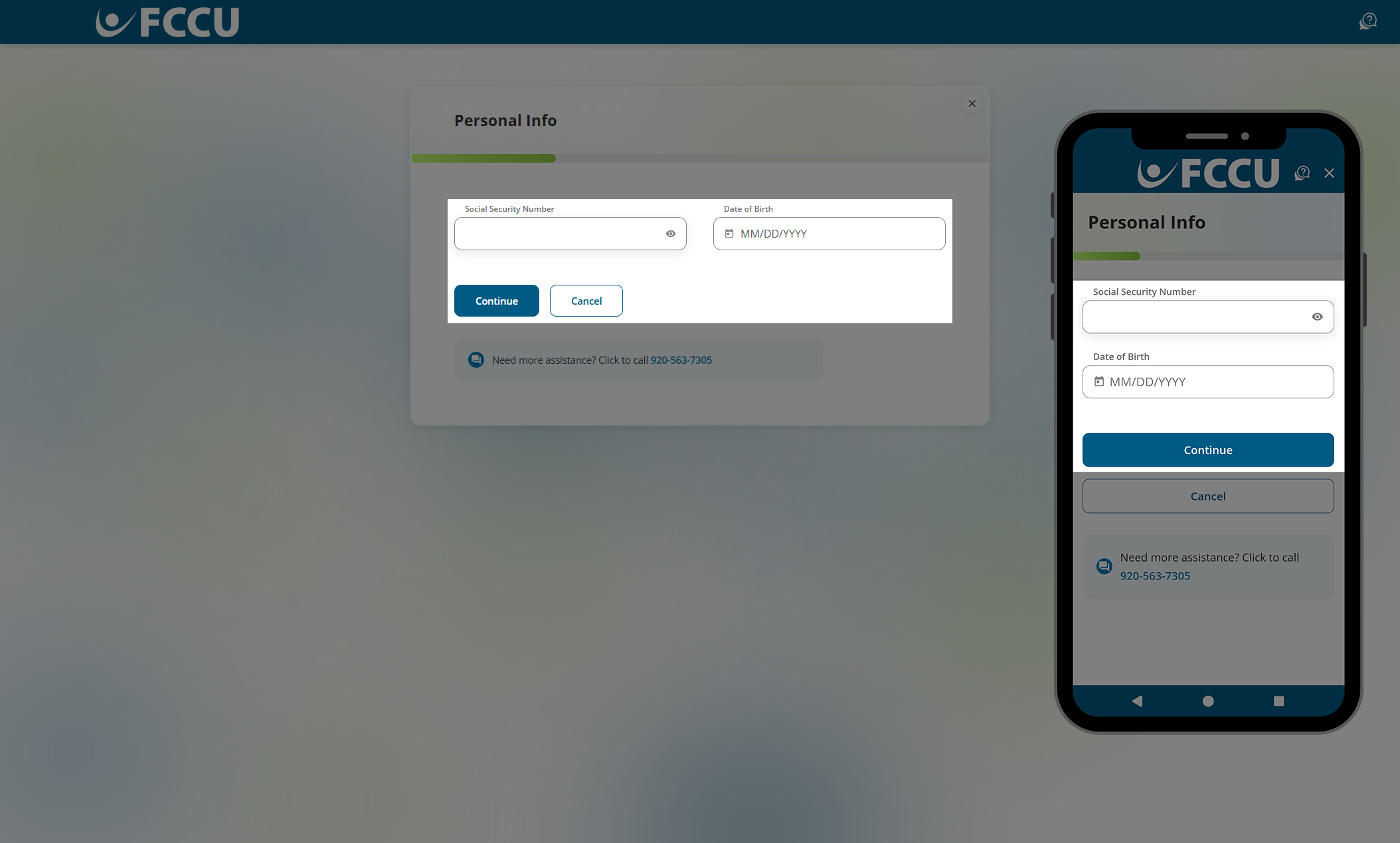 Screenshot of digital banking 'Personal Info' page.