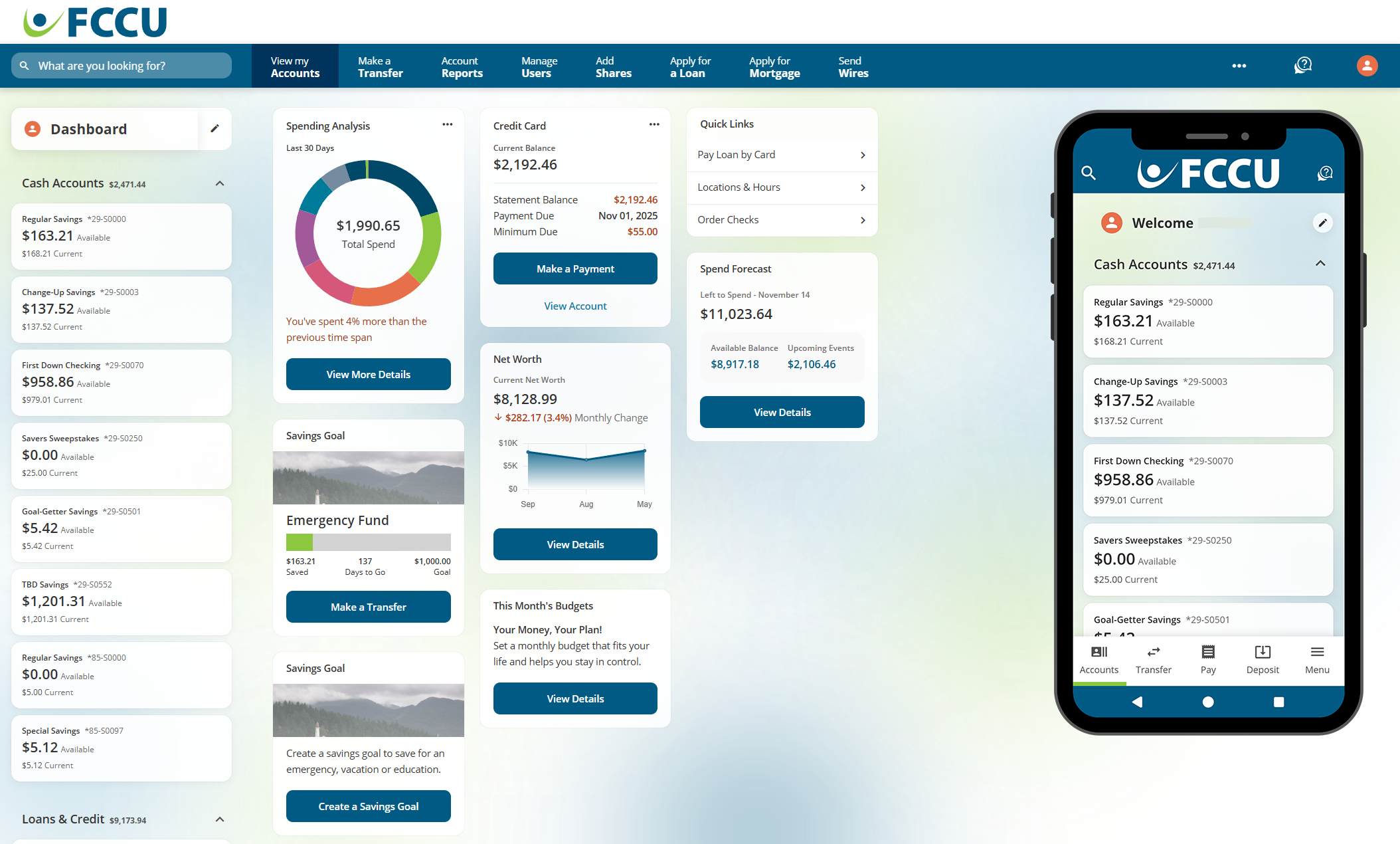 Screenshot of digital banking dashboard.