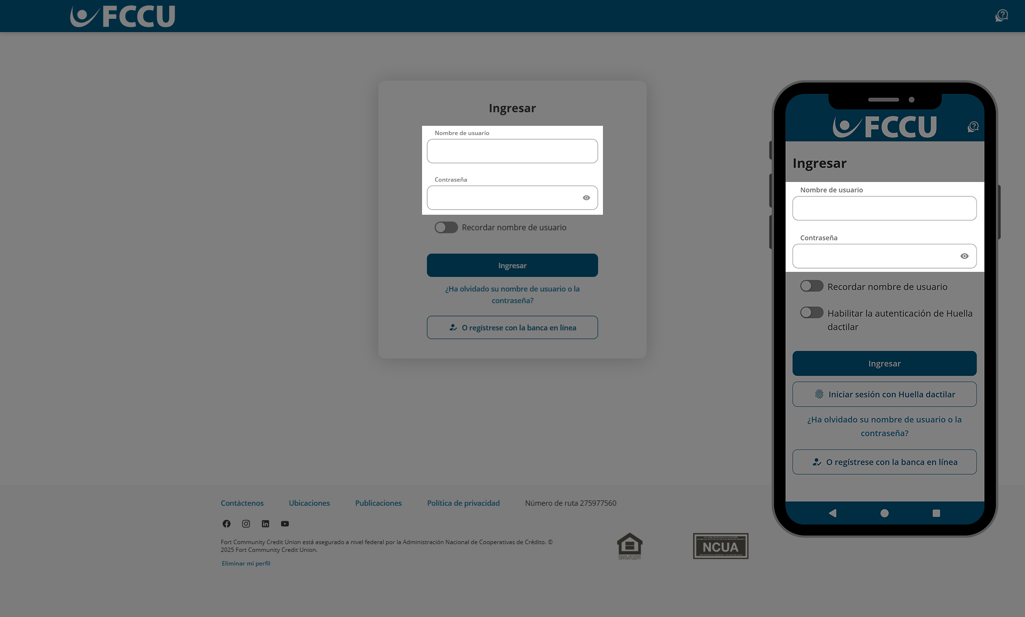 Captura de pantalla de la página de inicio de sesión de la banca digital.