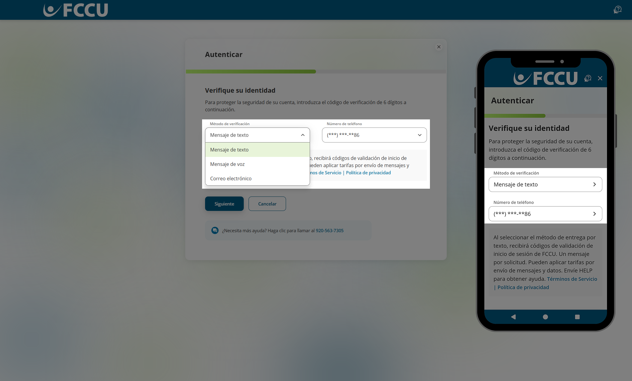 Captura de pantalla de la página 'Autenticar' de banca digital.